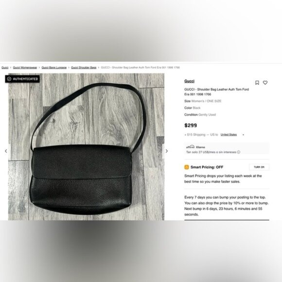 GUCCI Shoulder Bag Leather Black 001 1998 1766 Authentic - Picture 3 of 11